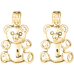 Yellow Gold-plated Silver 22mm Teddy Bear Earrings