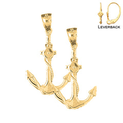 Pendientes de ancla con cuerda de oro de 14 quilates o 18 quilates de 26 mm