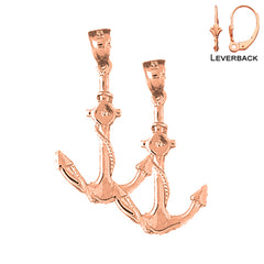 Pendientes de ancla con cuerda de oro de 14 quilates o 18 quilates de 26 mm