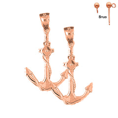 Pendientes de ancla con cuerda de oro de 14 quilates o 18 quilates de 26 mm