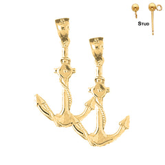 Pendientes de ancla con cuerda de oro de 14 quilates o 18 quilates de 26 mm