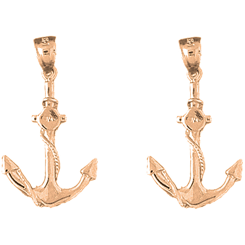 14K or 18K Gold 26mm Anchor With Rope Earrings