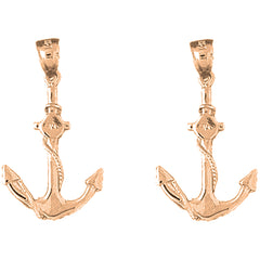 14K or 18K Gold 26mm Anchor With Rope Earrings