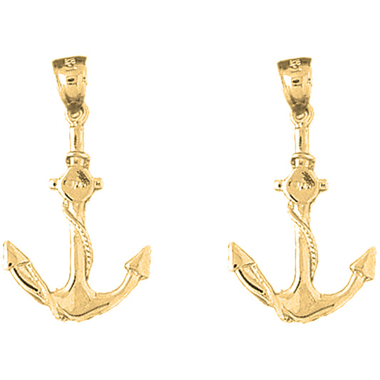 14K or 18K Gold 26mm Anchor With Rope Earrings