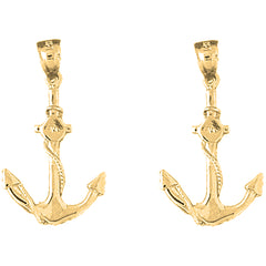 14K or 18K Gold 26mm Anchor With Rope Earrings