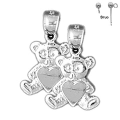Aretes de osito de peluche con corazón en oro de 14 quilates o 18 quilates