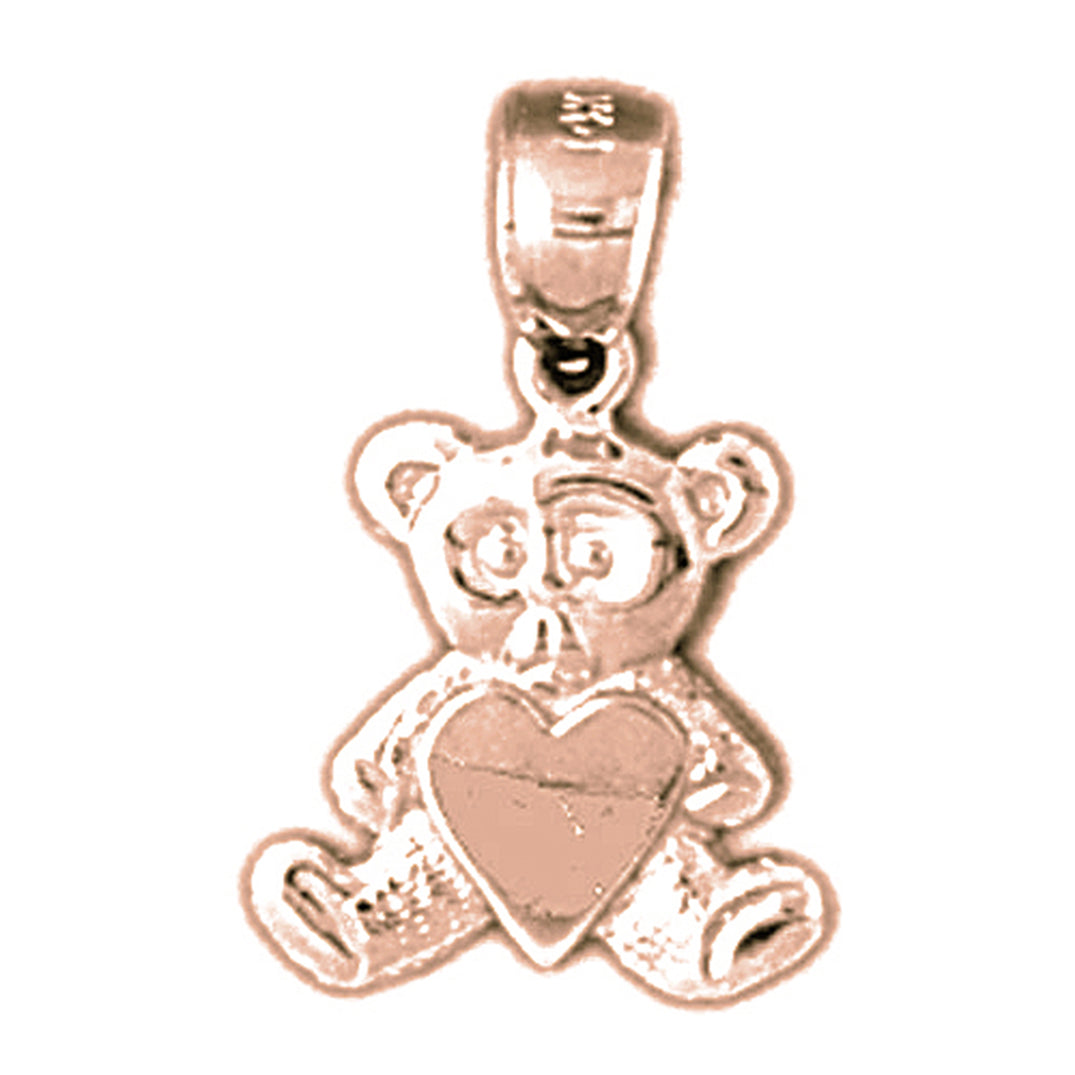 14K or 18K Gold Teddy Bear With Heart Pendant