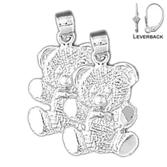 Sterling Silver 22mm Teddy Bear Earrings (White or Yellow Gold Plated)
