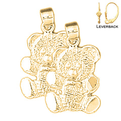 Sterling Silver 22mm Teddy Bear Earrings (White or Yellow Gold Plated)
