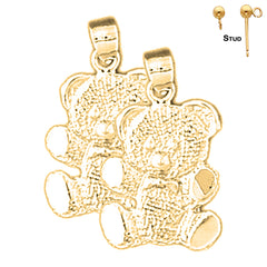 Sterling Silver 22mm Teddy Bear Earrings (White or Yellow Gold Plated)