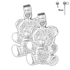 Sterling Silver 22mm Teddy Bear Earrings (White or Yellow Gold Plated)