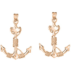 14K or 18K Gold 35mm Anchor With Rope 3D Earrings