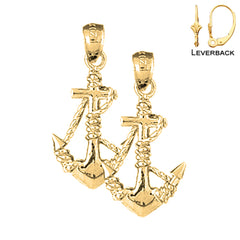 Pendientes 3D de ancla con cuerda de plata de ley de 28 mm (chapados en oro blanco o amarillo)