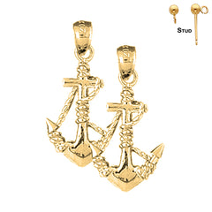 Pendientes 3D de ancla con cuerda de plata de ley de 28 mm (chapados en oro blanco o amarillo)