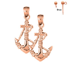 14K or 18K Gold Anchor With Rope 3D Earrings
