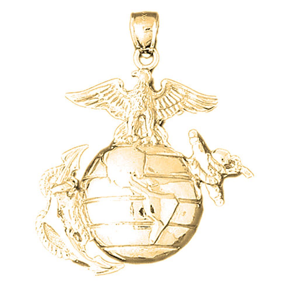 14K or 18K Gold US Marines Eagle On Earth Pendant