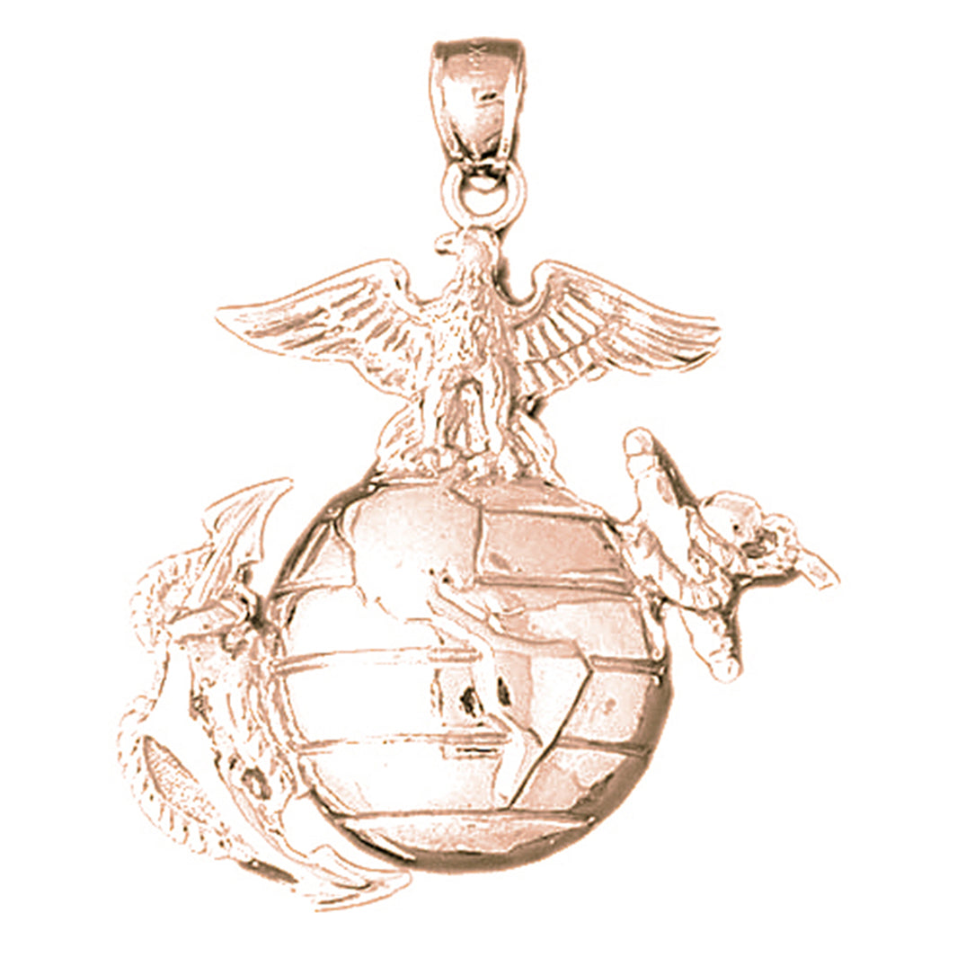 14K or 18K Gold US Marines Eagle On Earth Pendant