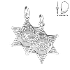 Sterling Silver 22mm Police Badge Earrings (White or Yellow Gold Plated)