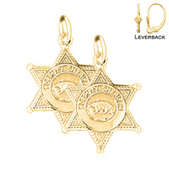 Sterling Silver 22mm Police Badge Earrings (White or Yellow Gold Plated)