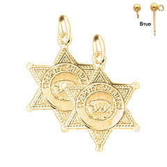Sterling Silver 22mm Police Badge Earrings (White or Yellow Gold Plated)