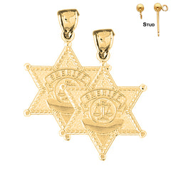 Sterling Silver 34mm Sheriff Badge Earrings (White or Yellow Gold Plated)