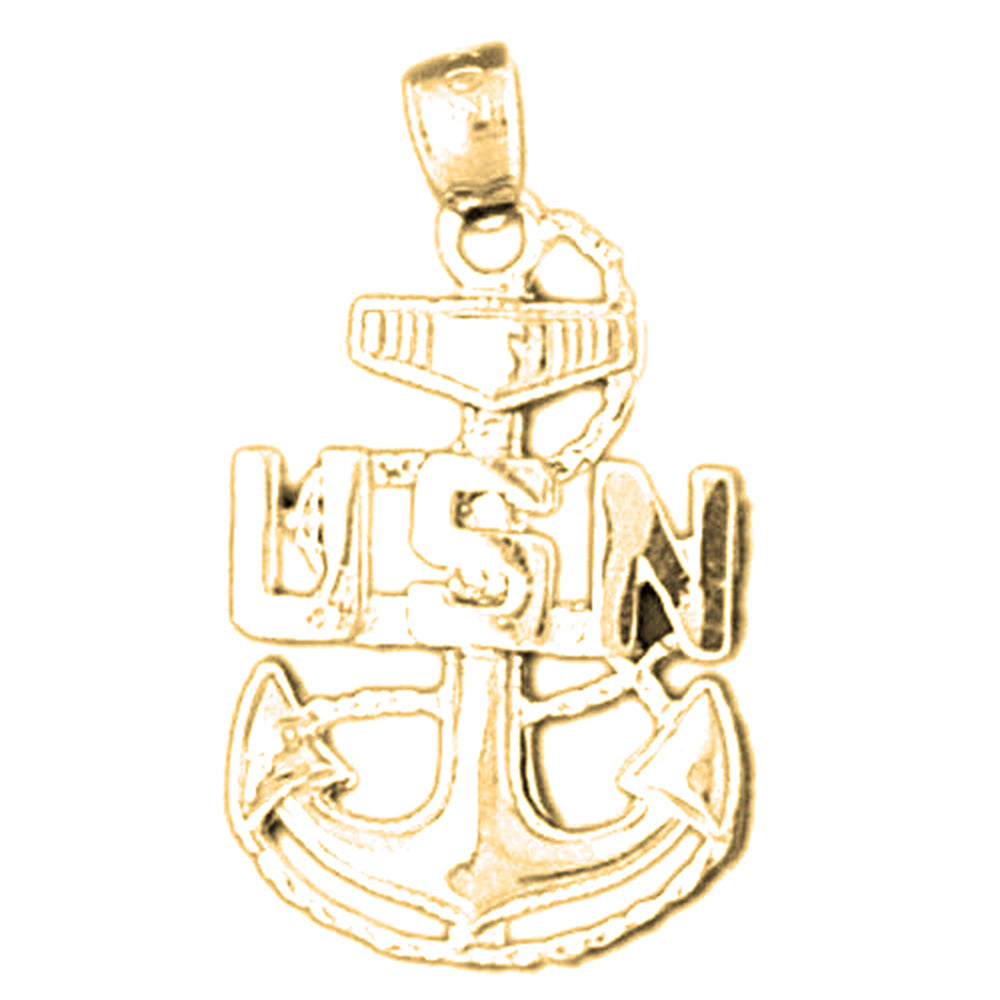 14K or 18K Gold US Navy Anchor Pendant