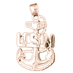 14K or 18K Gold US Navy Anchor Pendant