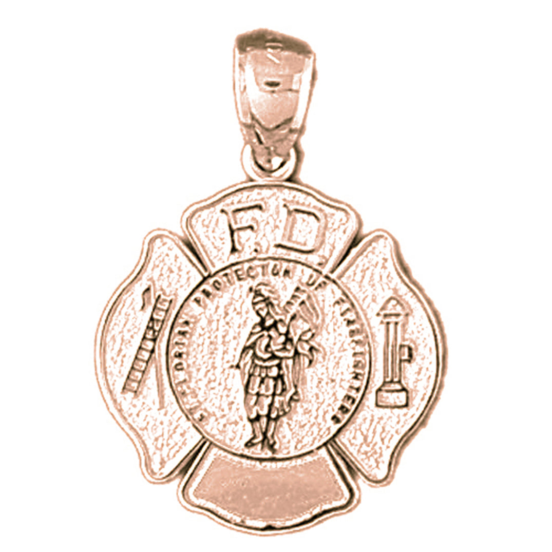 14K or 18K Gold Fire Department Badge Pendant