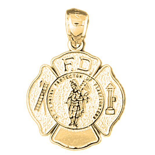 14K or 18K Gold Fire Department Badge Pendant