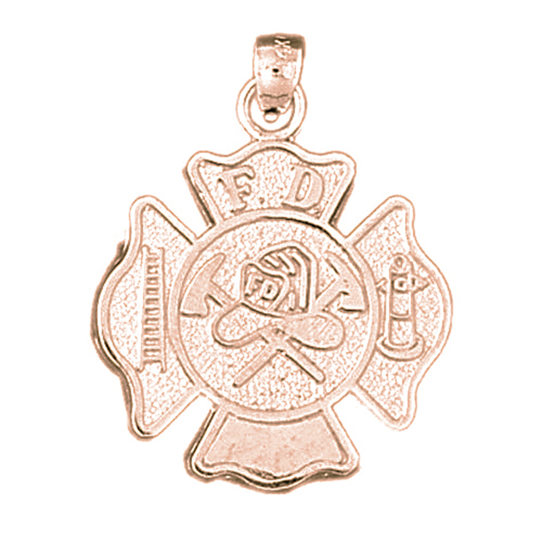 14K or 18K Gold Fire Department Badge Pendant