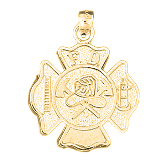 14K or 18K Gold Fire Department Badge Pendant