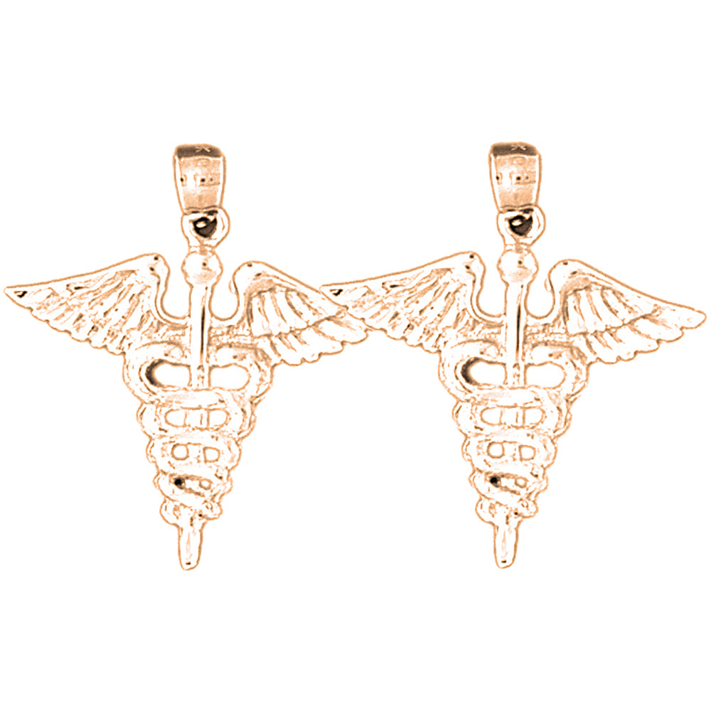 14K or 18K Gold 28mm Caduceus Earrings