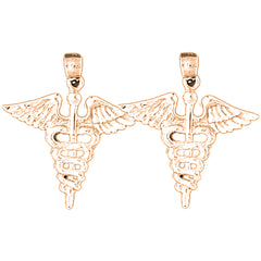 14K or 18K Gold 28mm Caduceus Earrings