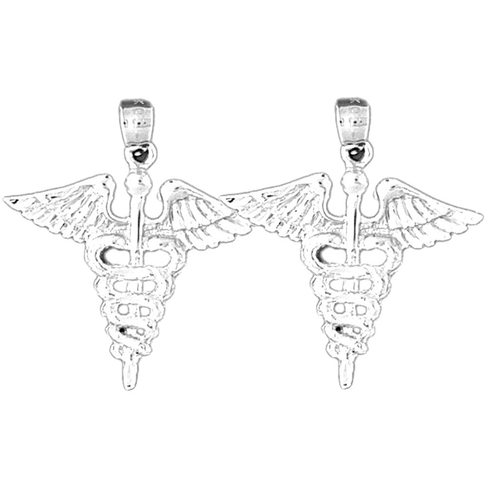 14K or 18K Gold 28mm Caduceus Earrings