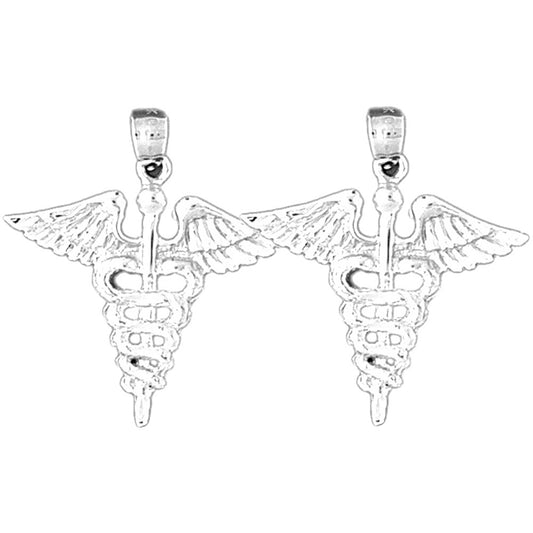 Sterling Silver 28mm Caduceus Earrings