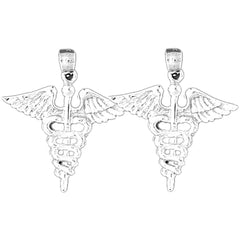 14K or 18K Gold 28mm Caduceus Earrings