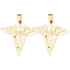 Yellow Gold-plated Silver 28mm Caduceus Earrings