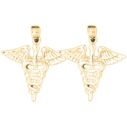 14K or 18K Gold 28mm Caduceus Earrings