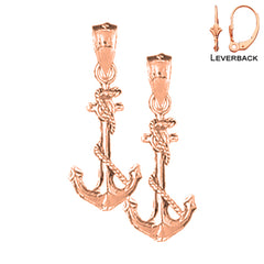 Pendientes de ancla con cuerda de oro de 14 quilates o 18 quilates de 25 mm