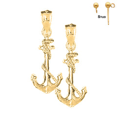 Pendientes de ancla con cuerda de oro de 14 quilates o 18 quilates de 25 mm