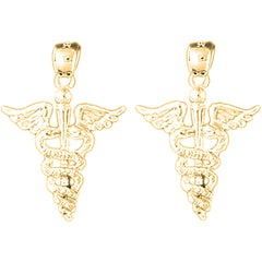 14K or 18K Gold 26mm Caduceus Earrings