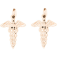 14K or 18K Gold 22mm Caduceus Earrings