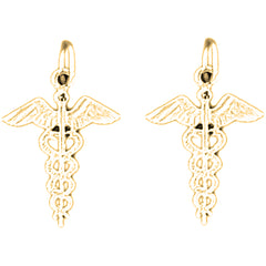 14K or 18K Gold 22mm Caduceus Earrings