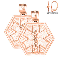 Pendientes con símbolo de estrella de la vida hexagonal de oro de 14 quilates o 18 quilates de 21 mm