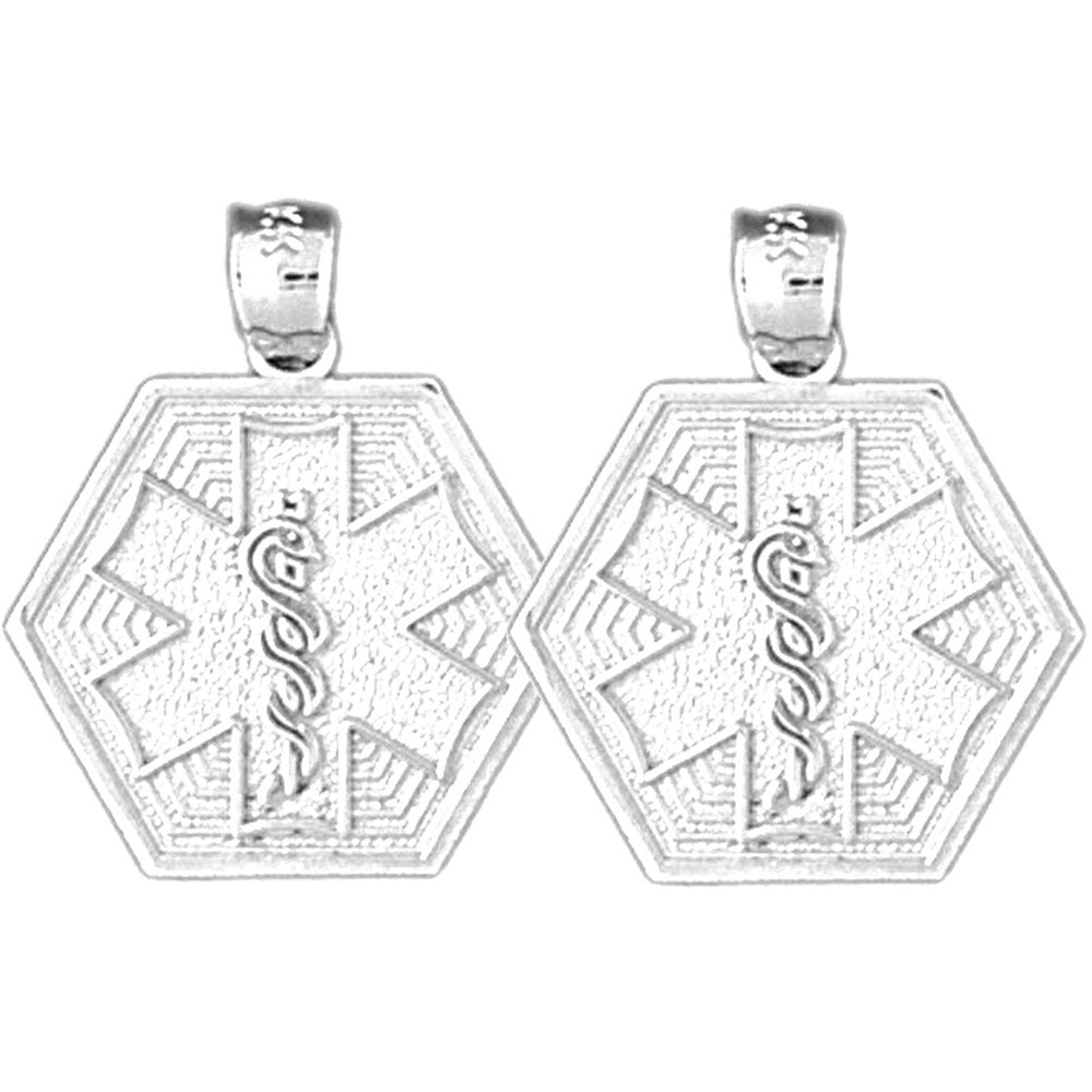 Sterling Silver 21mm Hexagon Star of Life Symbol Earrings