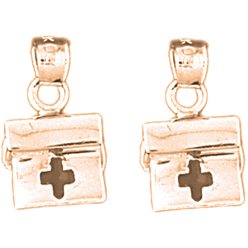 14K or 18K Gold 16mm 3D Medical Bag Earrings