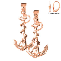 14K or 18K Gold Anchor With Rope 3D Earrings