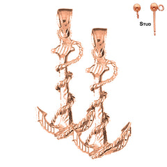 14K or 18K Gold Anchor With Rope 3D Earrings
