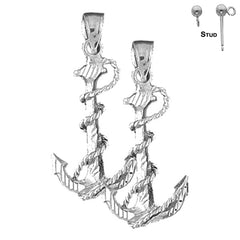 Pendientes 3D de ancla con cuerda de plata de ley de 32 mm (chapados en oro blanco o amarillo)