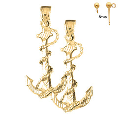 Pendientes 3D de ancla con cuerda de plata de ley de 32 mm (chapados en oro blanco o amarillo)